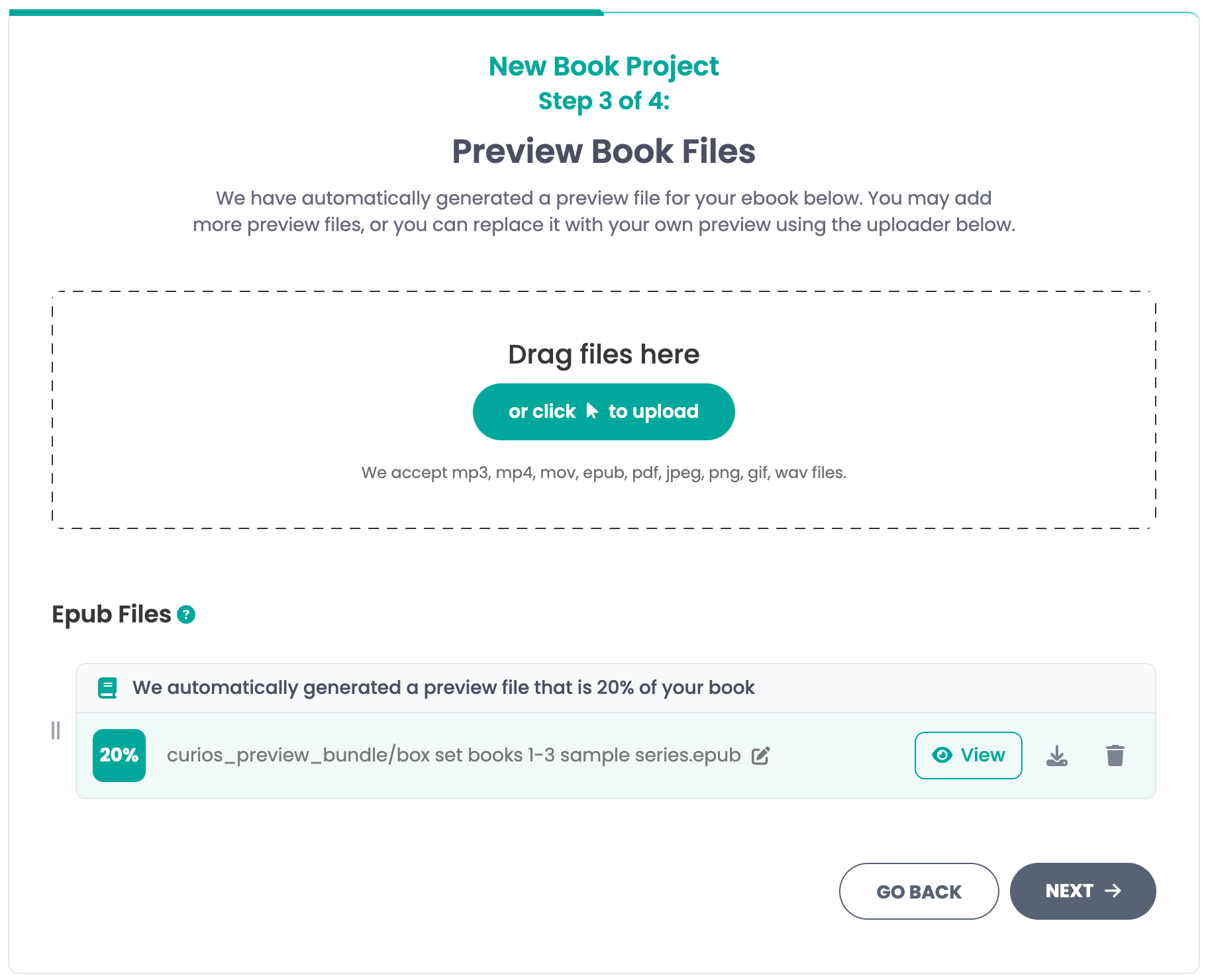 Upload preview files